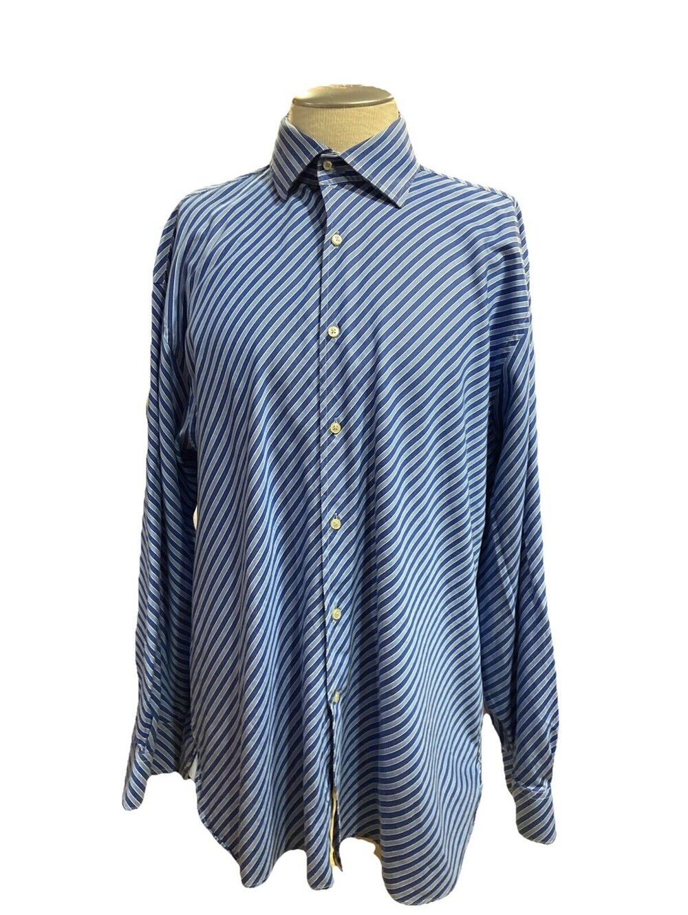 Tommy Hilfiger Mens Button Down Shirt XL Blue Long Sleeve Diagonal Stripes